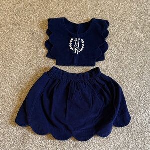 Navy Blue Scalloped Two-Piece Outfit